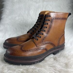 Genuine Humans Men’s Leather Wingtip Combat Boots Size 12M Brown Zip Lace